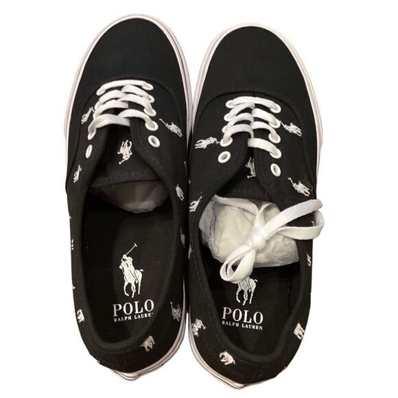 NEW Polo Ralph Lauren Men's All Over Pony Player Keaton Sneakers in Black Sz 8.5 - Picture 11 of 12